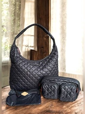 🆕 MZ Wallace Large Metro Shoulder Bag Quilted Savoy Cosmetic Bag Set